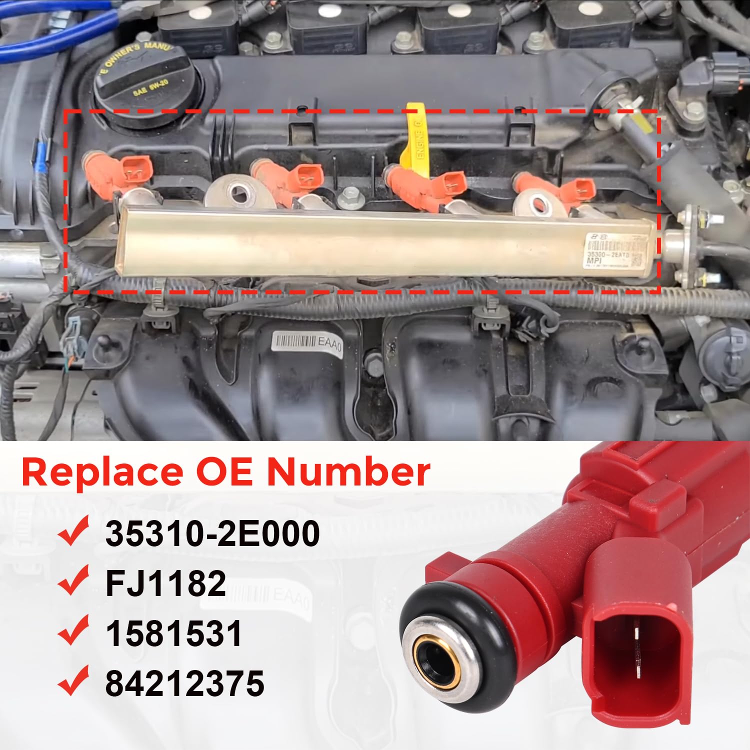 Fuel Injectors 12 Holes 35310-2E000 Compatible with Hyundai 1.8 Elantra 2011 2012 2013 2014 2015 2016 Kia Forte 2014-2016 Replace 842-12375(4Pcs) - Image 4