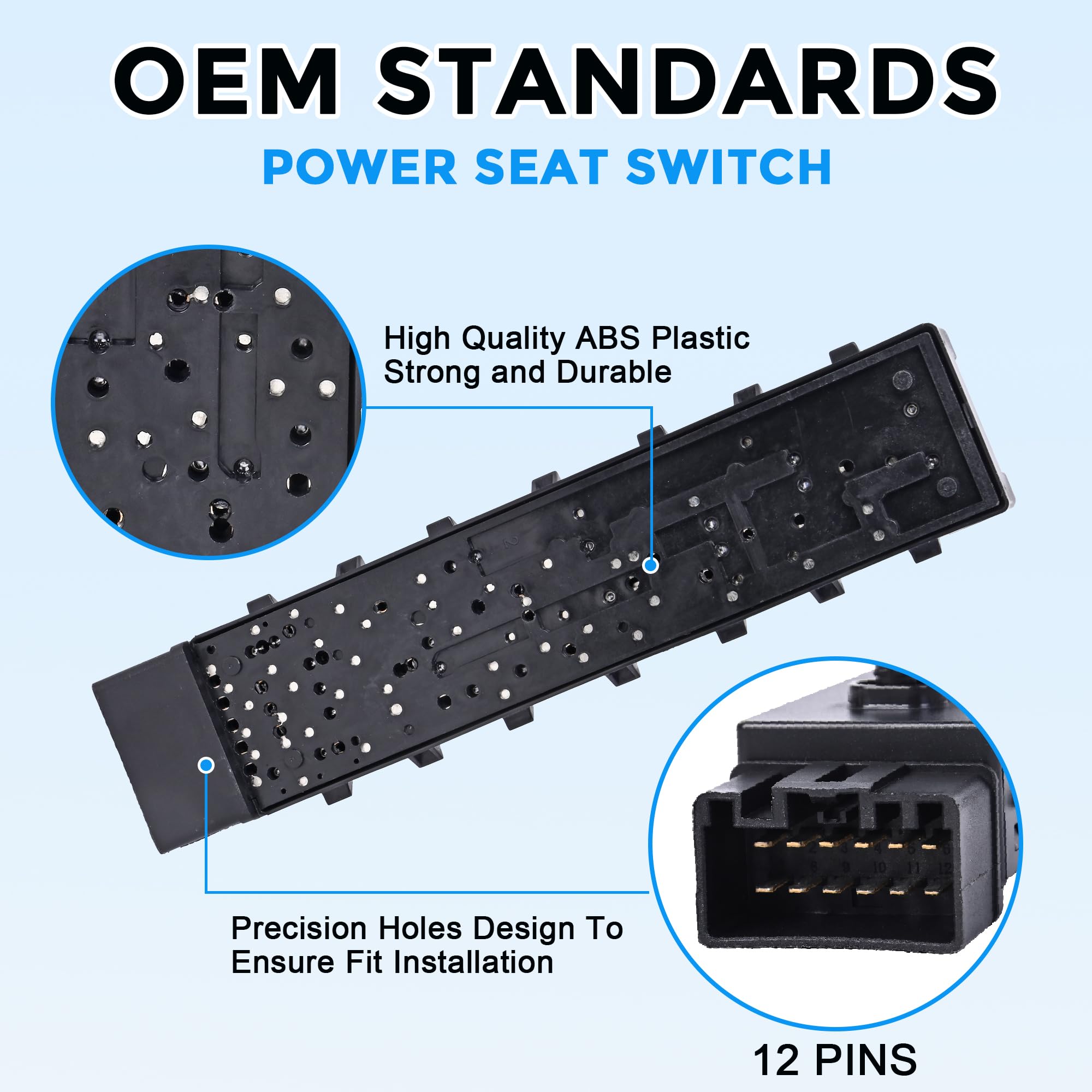 Power Seat Switch Passenger Side Adjustment Compatible with Ford 2006-2019, Lincoln 2006-2019, Mercury 2006-2011, Replaces 9L3Z14A701FA, DE9Z14A701BA, SW7337,Front Right - Image 3