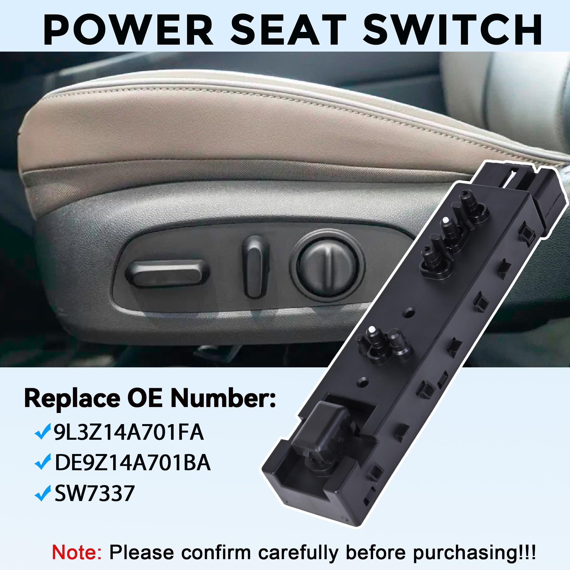 Power Seat Switch Passenger Side Adjustment Compatible with Ford 2006-2019, Lincoln 2006-2019, Mercury 2006-2011, Replaces 9L3Z14A701FA, DE9Z14A701BA, SW7337,Front Right - Image 5